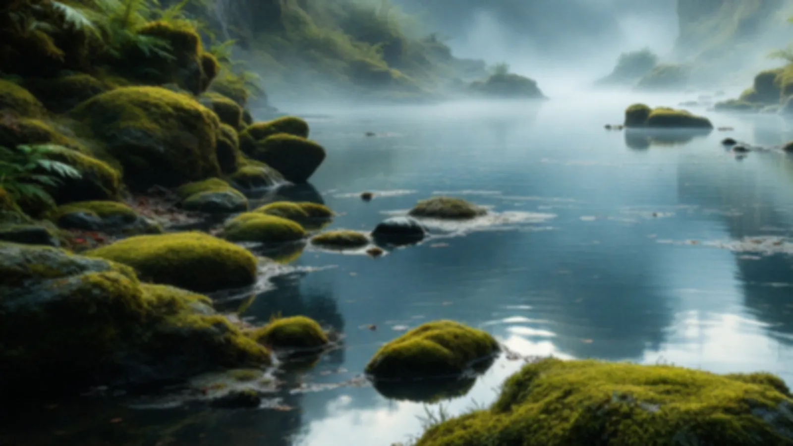 A misty quarry pond surrounded by moss-covered rocks and ferns in soft early morning light, the QuarryWallet view of borrow money online, $100 – $5,000